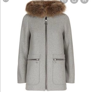 Maje Gray Coat with Brown Fur Trim